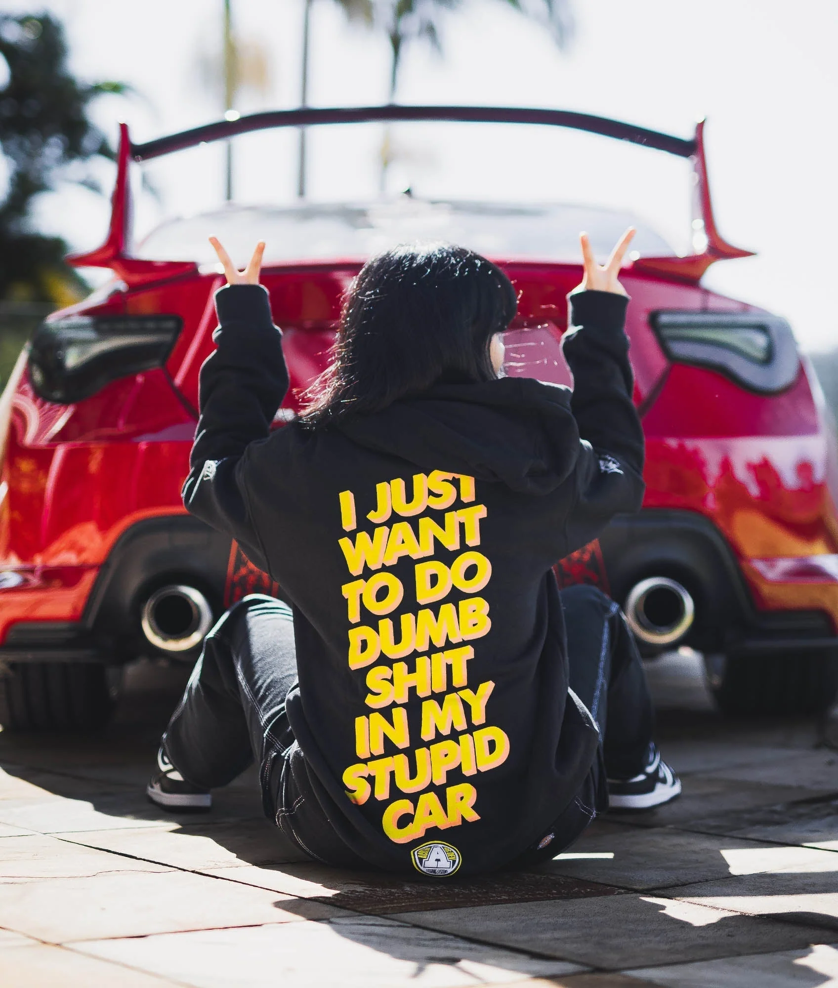 Womens Stupid Car Hoodie - Image 2